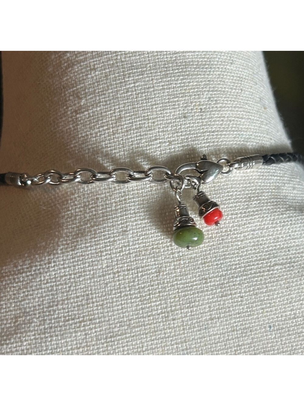 Brighton Pagoda Necklace Leather Cord Chain Silver Plated Red Green Medallion - Picture 4 of 13